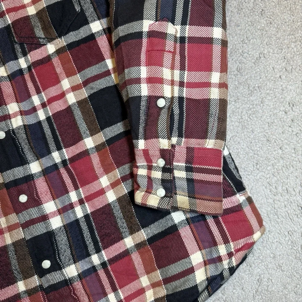 True Religion Sherpa Flannel Jacket Men L Red Blk Plaid Lined Shacket Pearl Snap